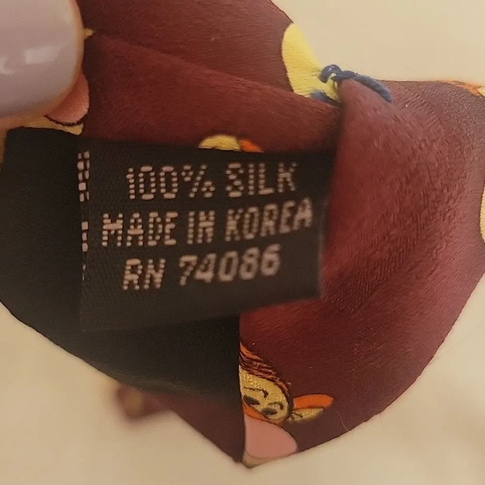 DISNEY Tigger Tie Winnie The Pooh 100% Silk Classic‎ Fit Burgundy Retro 90s